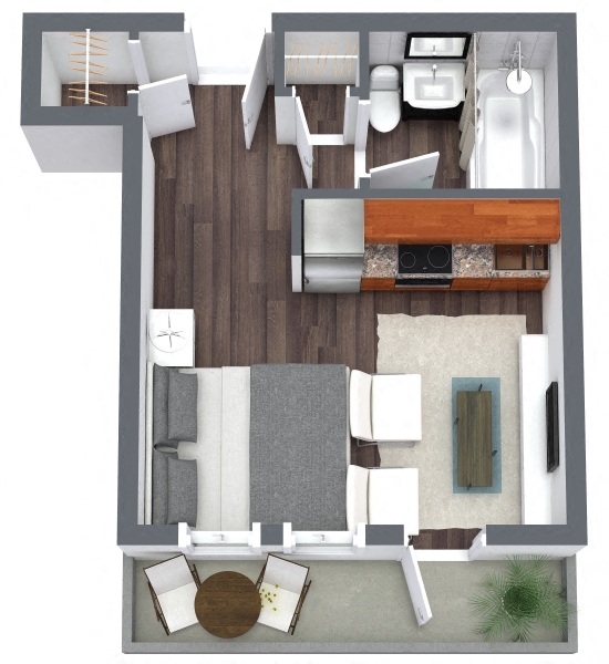 Floor plan for studio, 1 bath, 260 sqft